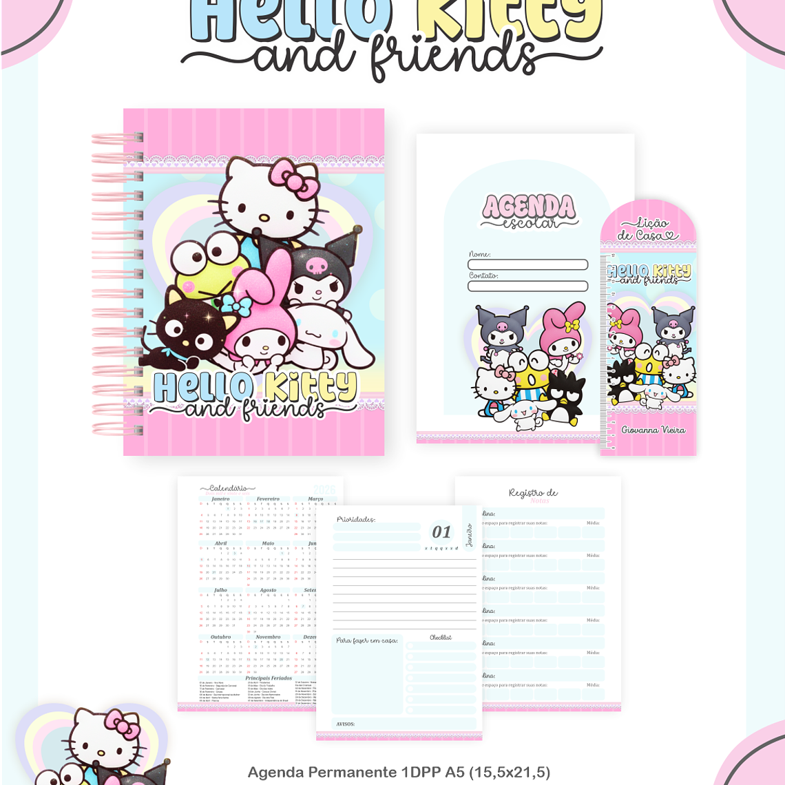 Arquivo Encadernação Escolar 2026 Hello Kitty e Amigos 2