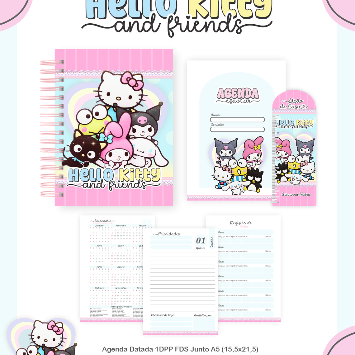 Arquivo Encadernação Escolar 2026 Hello Kitty e Amigos 3