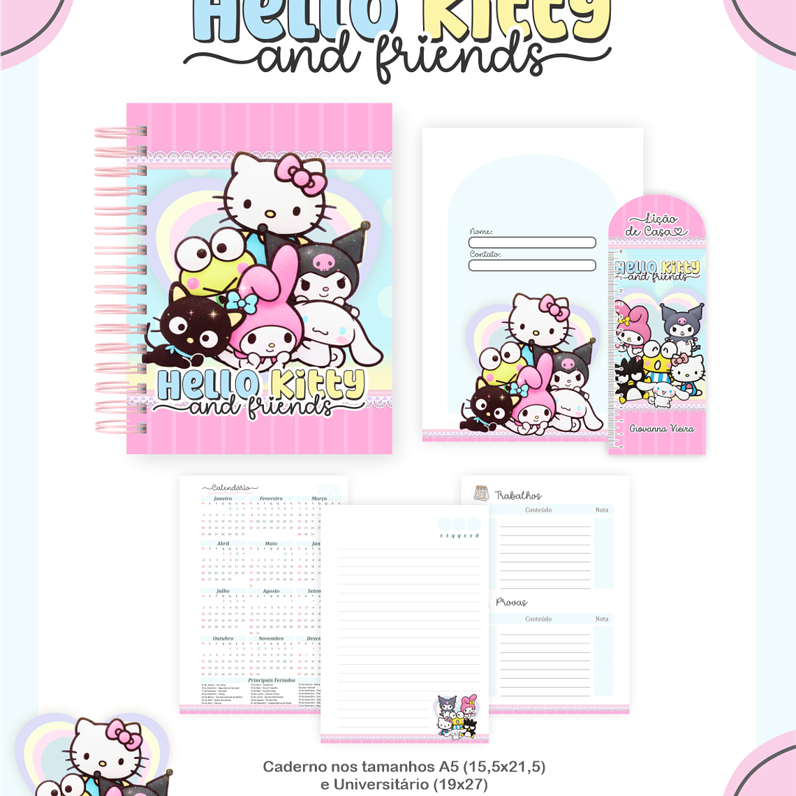 Arquivo Encadernação Escolar 2026 Hello Kitty e Amigos 4