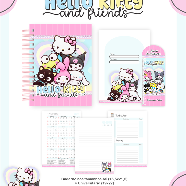 Arquivo Encadernação Escolar 2026 Hello Kitty e Amigos 4