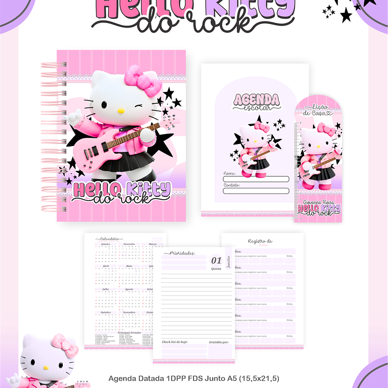 Arquivo Encadernação Escolar 2026 Hello Kitty Rock 3