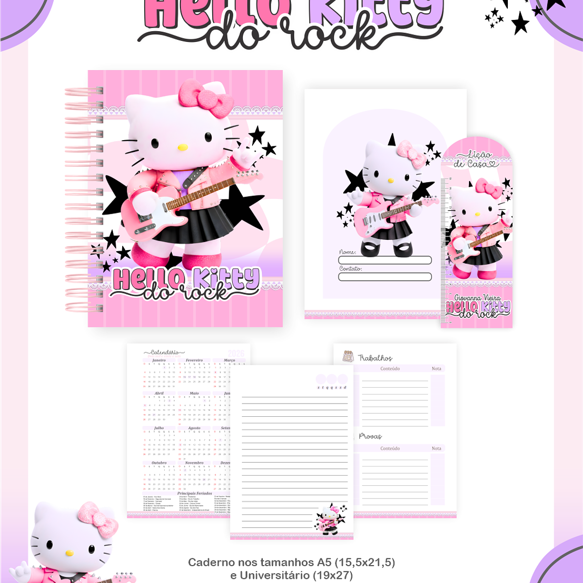 Arquivo Encadernação Escolar 2026 Hello Kitty Rock 4