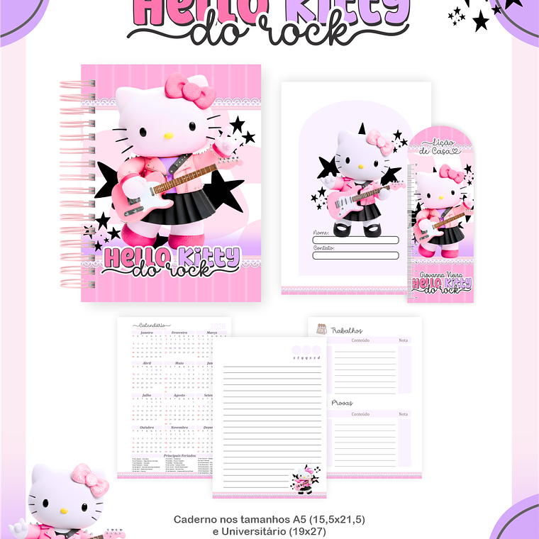Arquivo Encadernação Escolar 2026 Hello Kitty Rock 4