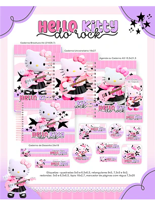 Arquivo Encadernação Escolar 2026 Hello Kitty Rock