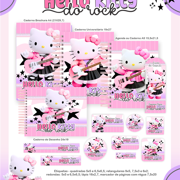 Arquivo Encadernação Escolar 2026 Hello Kitty Rock 1