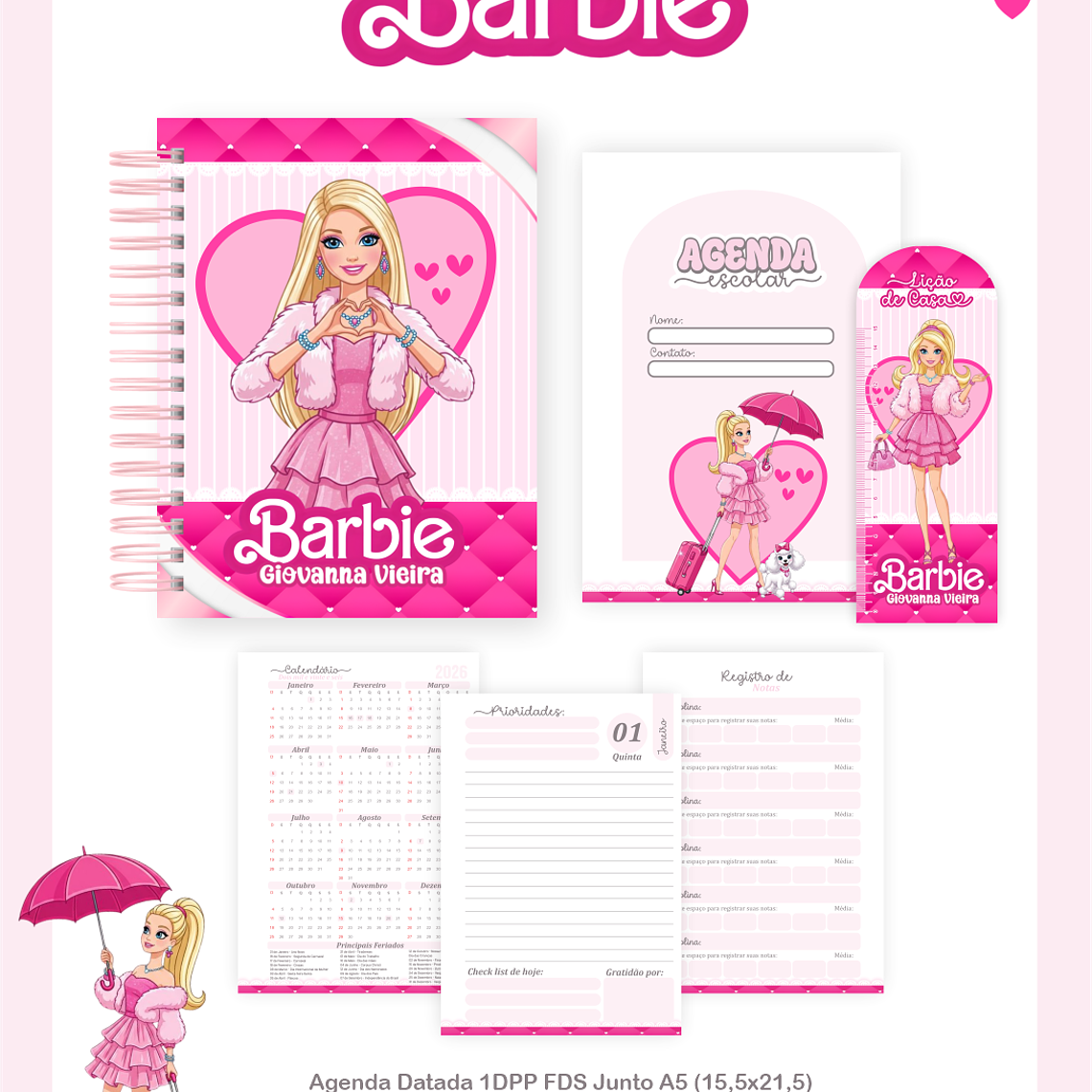 Arquivo Encadernação Escolar 2026 Barbie 4
