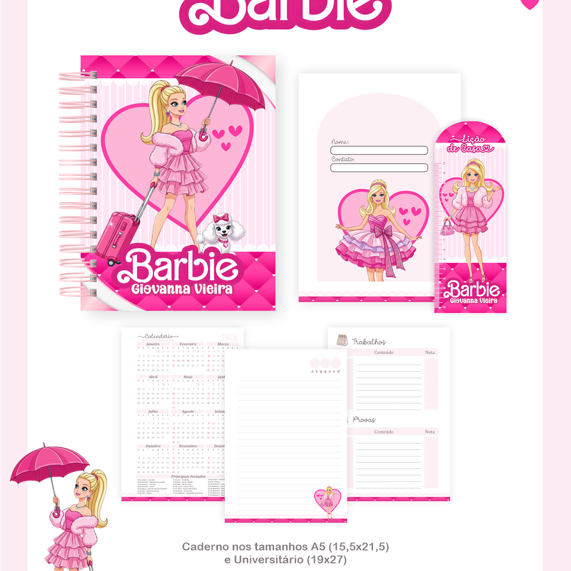 Arquivo Encadernação Escolar 2026 Barbie 5