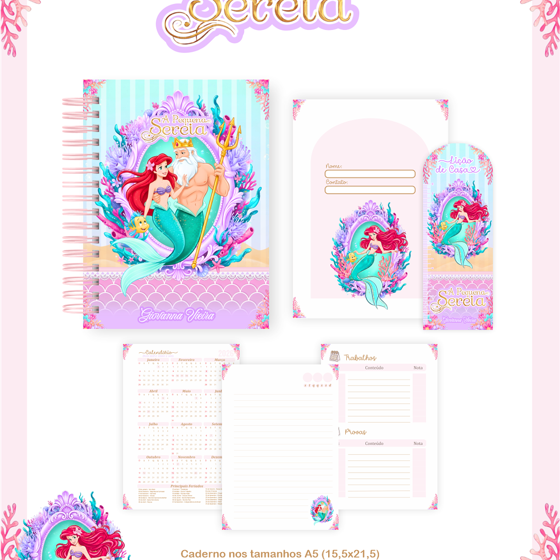 Arquivo Encadernação Escolar 2026 A Pequena Sereia 5