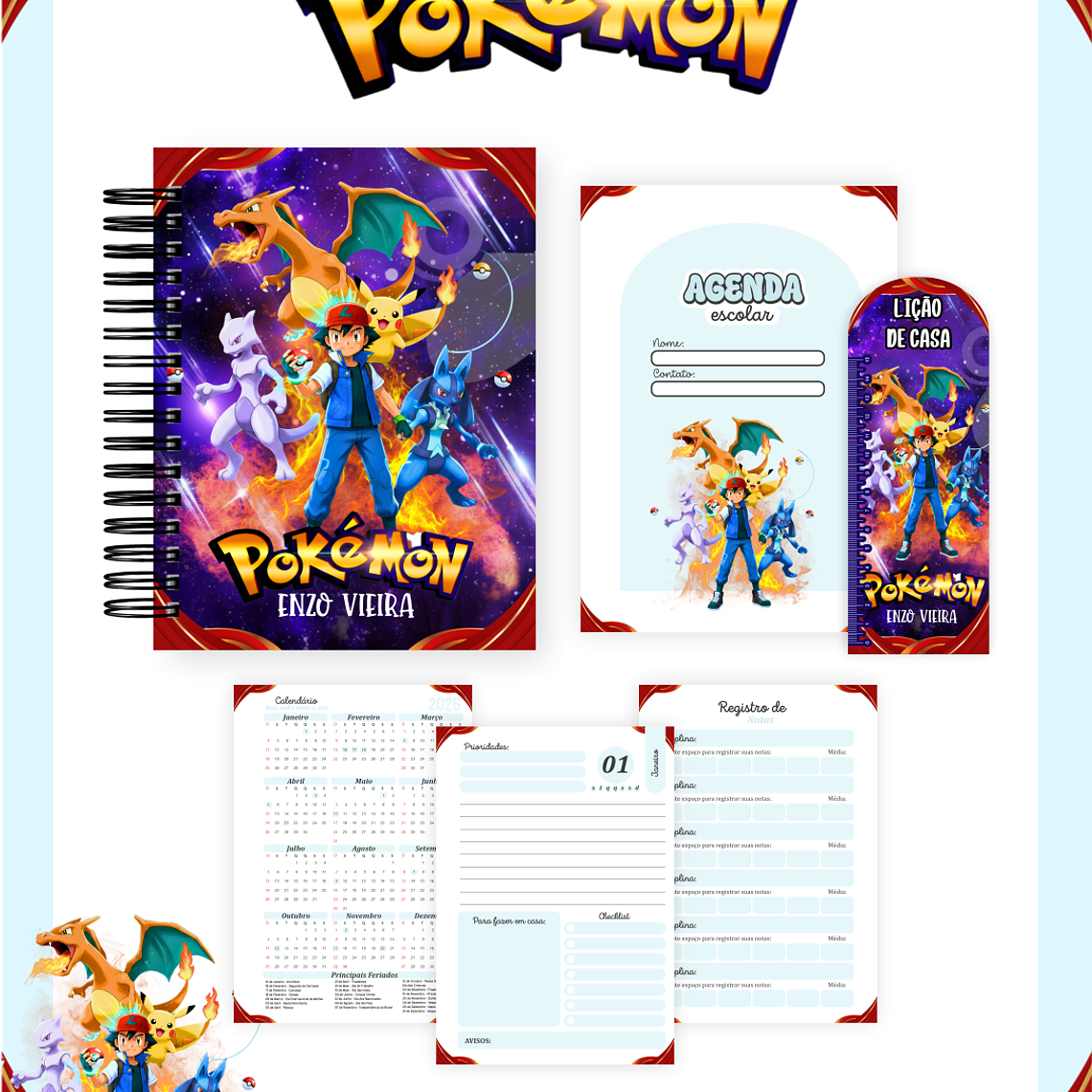 Arquivo Encadernação Escolar 2026 Pokémon 3