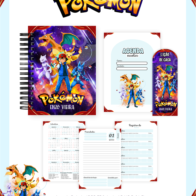 Arquivo Encadernação Escolar 2026 Pokémon 5