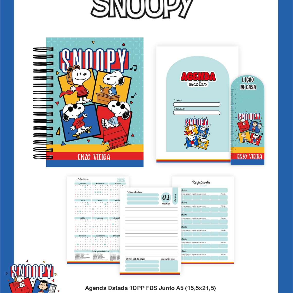Arquivo Encadernação Escolar 2026 Snoopy 3