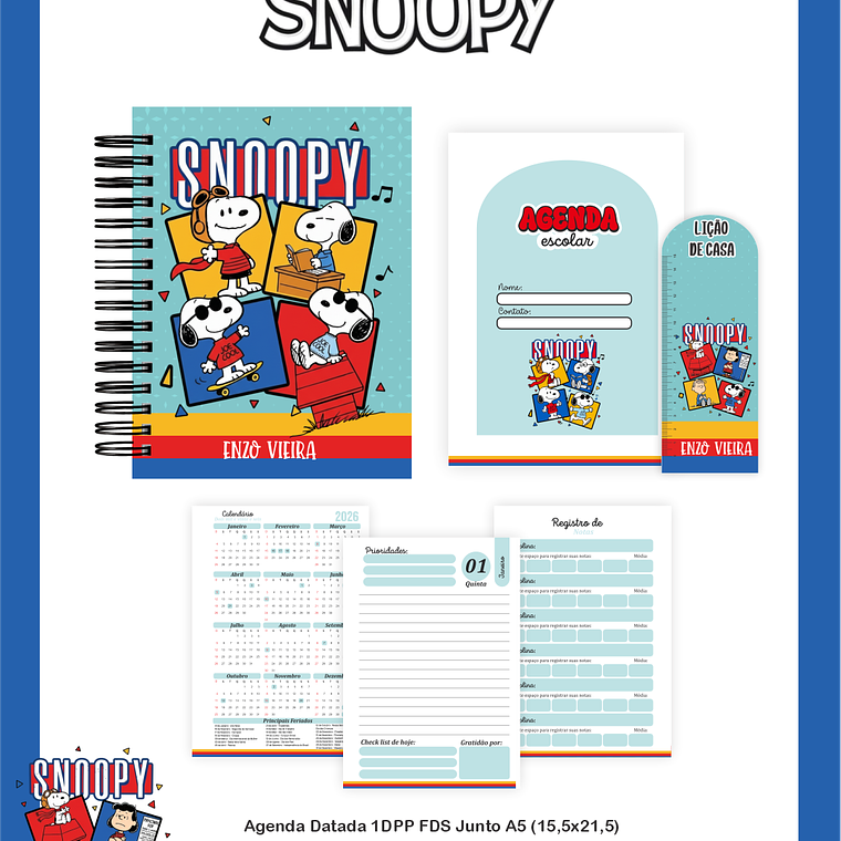 Arquivo Encadernação Escolar 2026 Snoopy 3