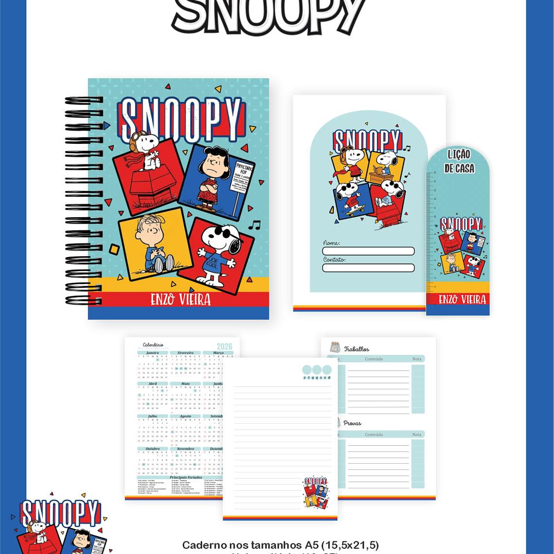 Arquivo Encadernação Escolar 2026 Snoopy 4