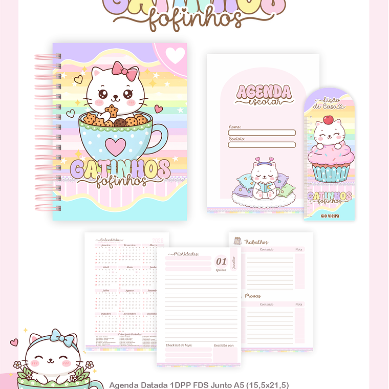 Arquivo Encadernação Escolar 2026 Gatinhos Fofinhos 3