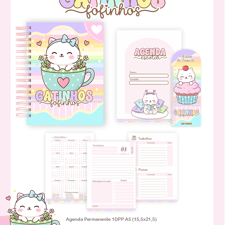 Arquivo Encadernação Escolar 2026 Gatinhos Fofinhos 4