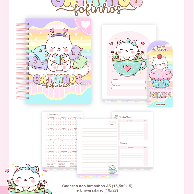Arquivo Encadernação Escolar 2026 Gatinhos Fofinhos 5