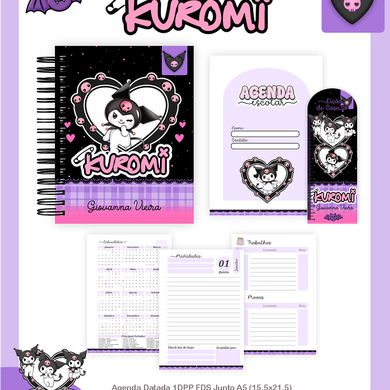 Arquivo Encadernação Escolar 2026 Kuromi 4