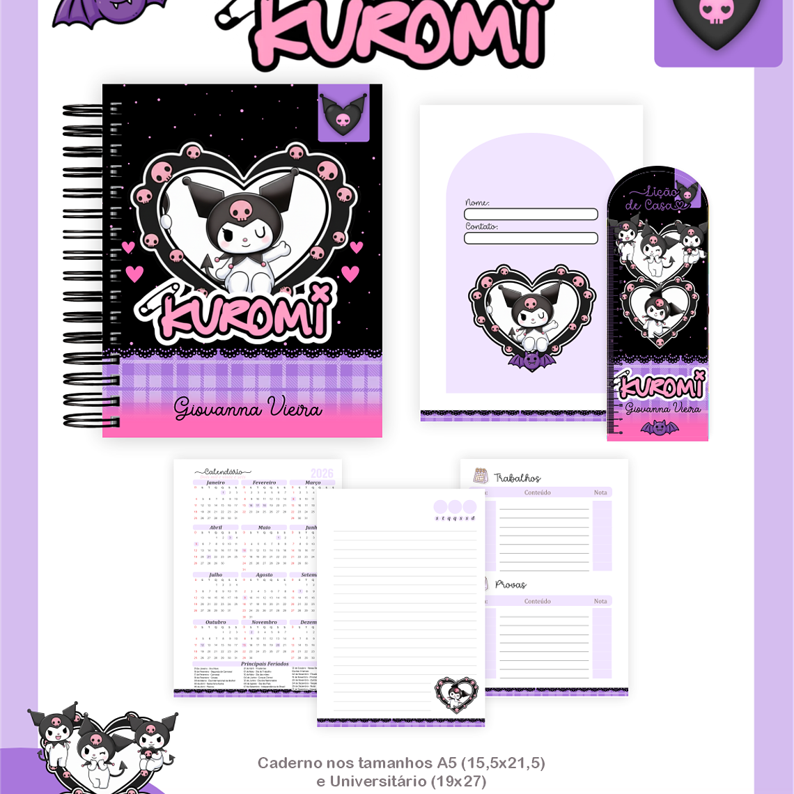 Arquivo Encadernação Escolar 2026 Kuromi 5