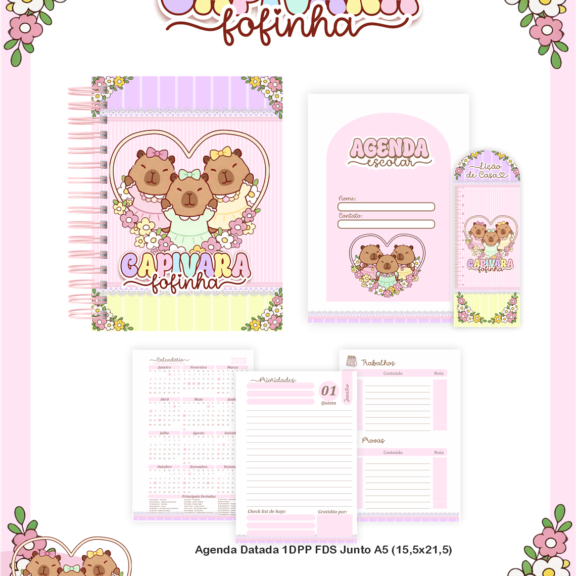 Arquivo Encadernação Escolar 2026 Capivaras Fofinhas 3
