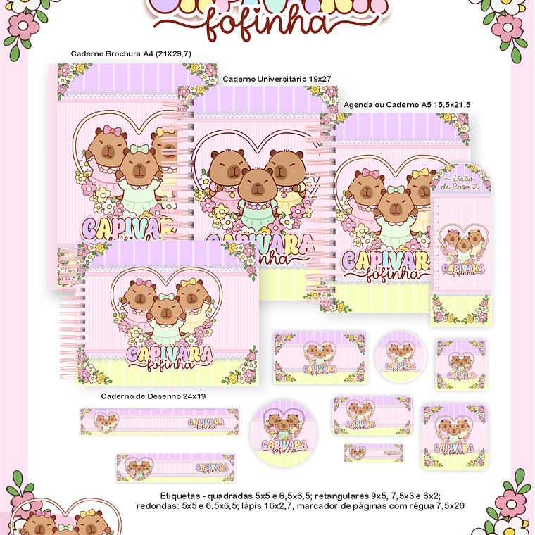 Arquivo Encadernação Escolar 2026 Capivaras Fofinhas 1