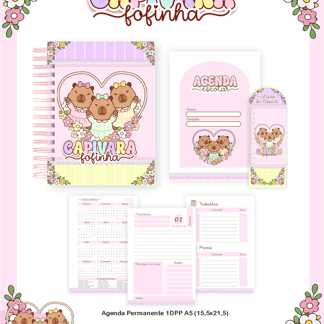 Arquivo Encadernação Escolar 2026 Capivaras Fofinhas 4