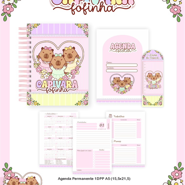 Arquivo Encadernação Escolar 2026 Capivaras Fofinhas 4