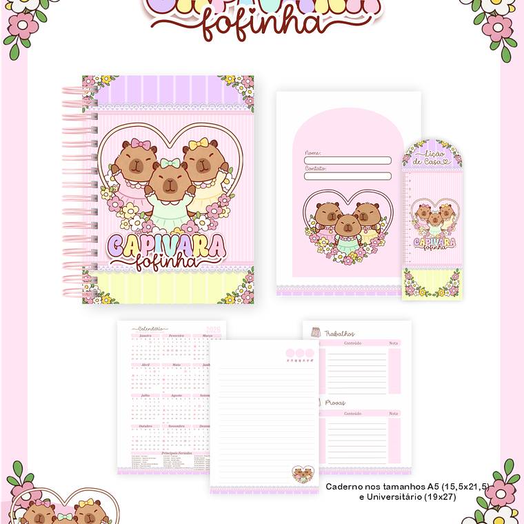 Arquivo Encadernação Escolar 2026 Capivaras Fofinhas 5