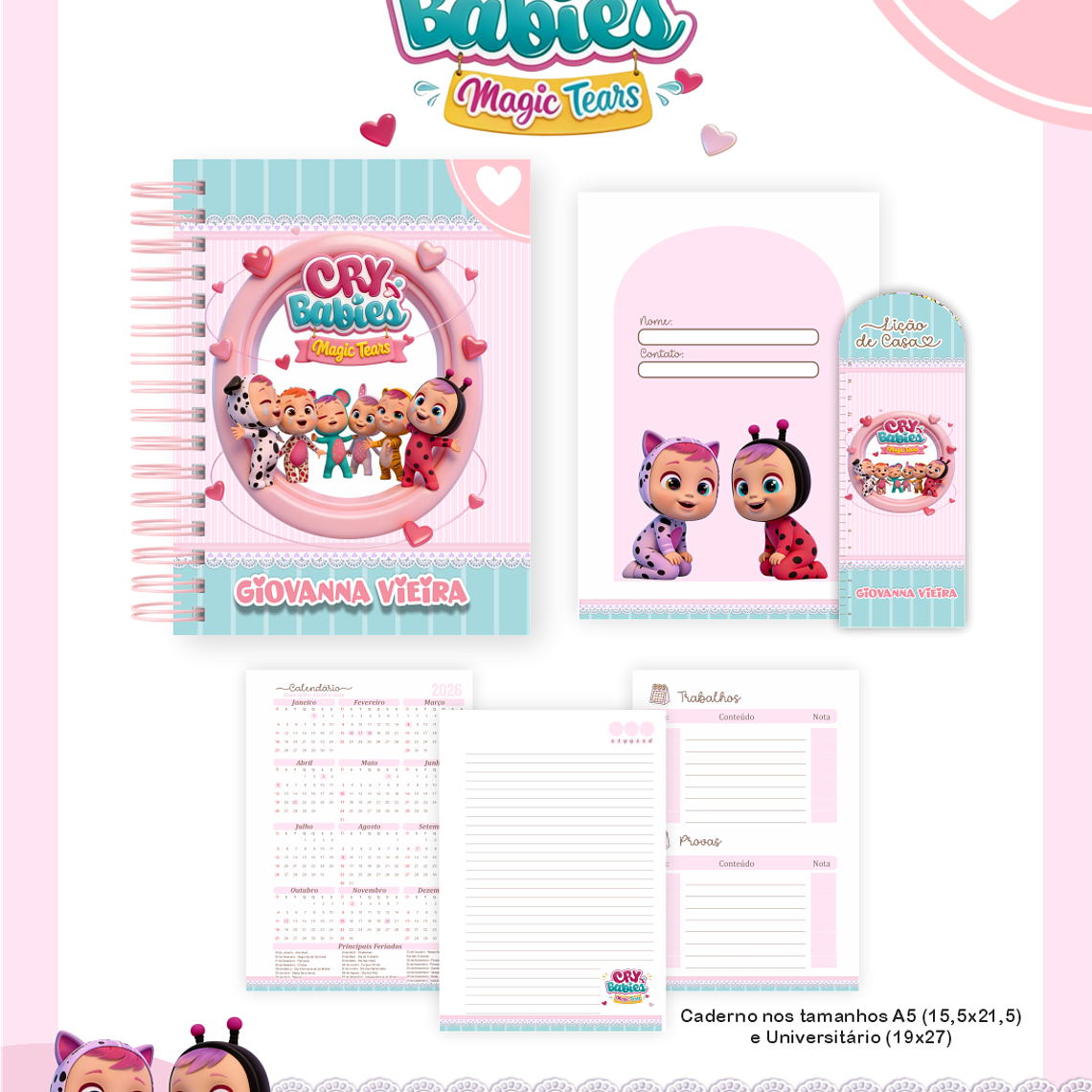 Arquivo Encadernação Escolar 2026 Cry Babies 5