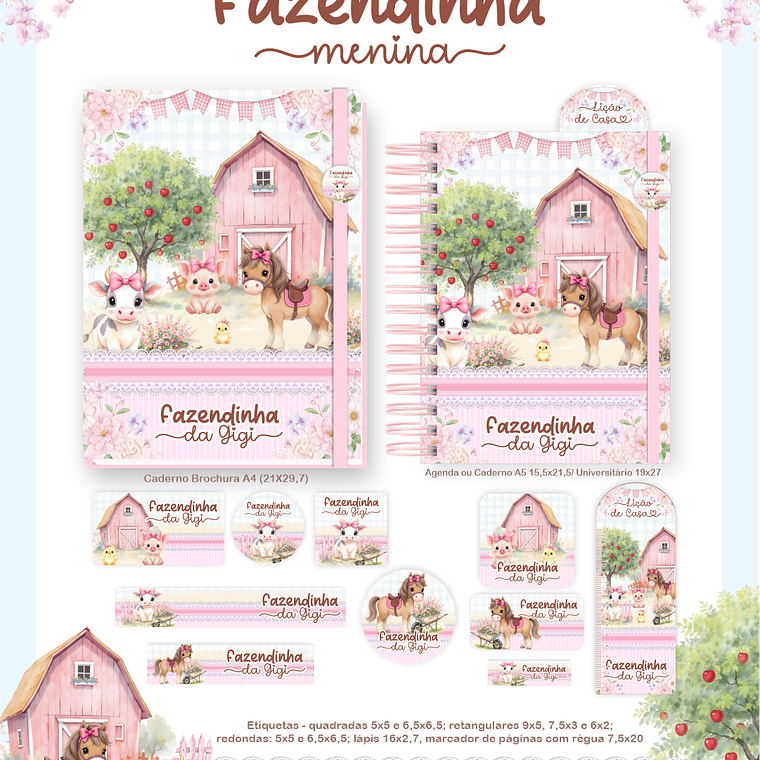 Arquivo Encadernação Escolar 2026 Fazendinha Menina 2