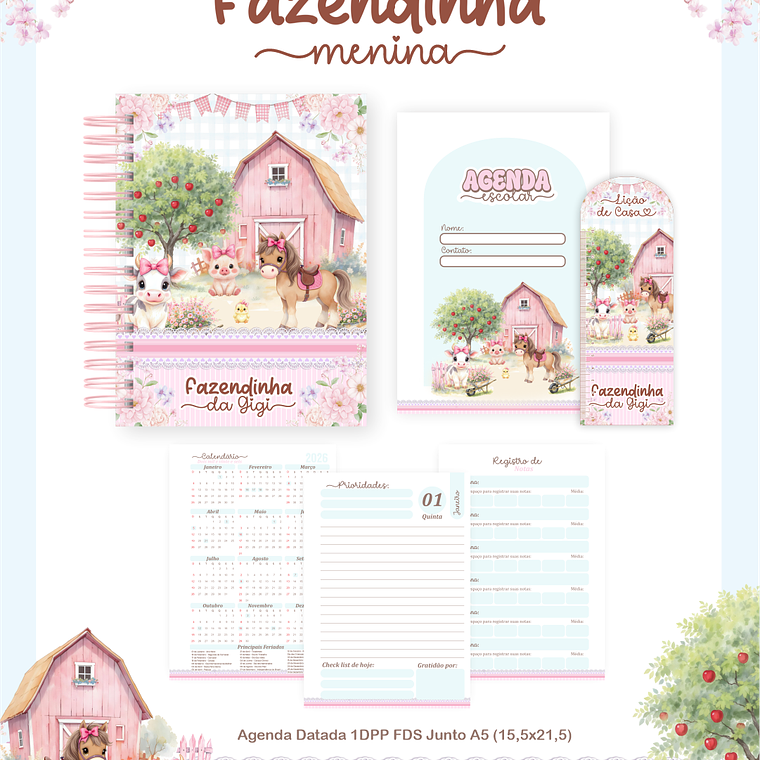 Arquivo Encadernação Escolar 2026 Fazendinha Menina 3
