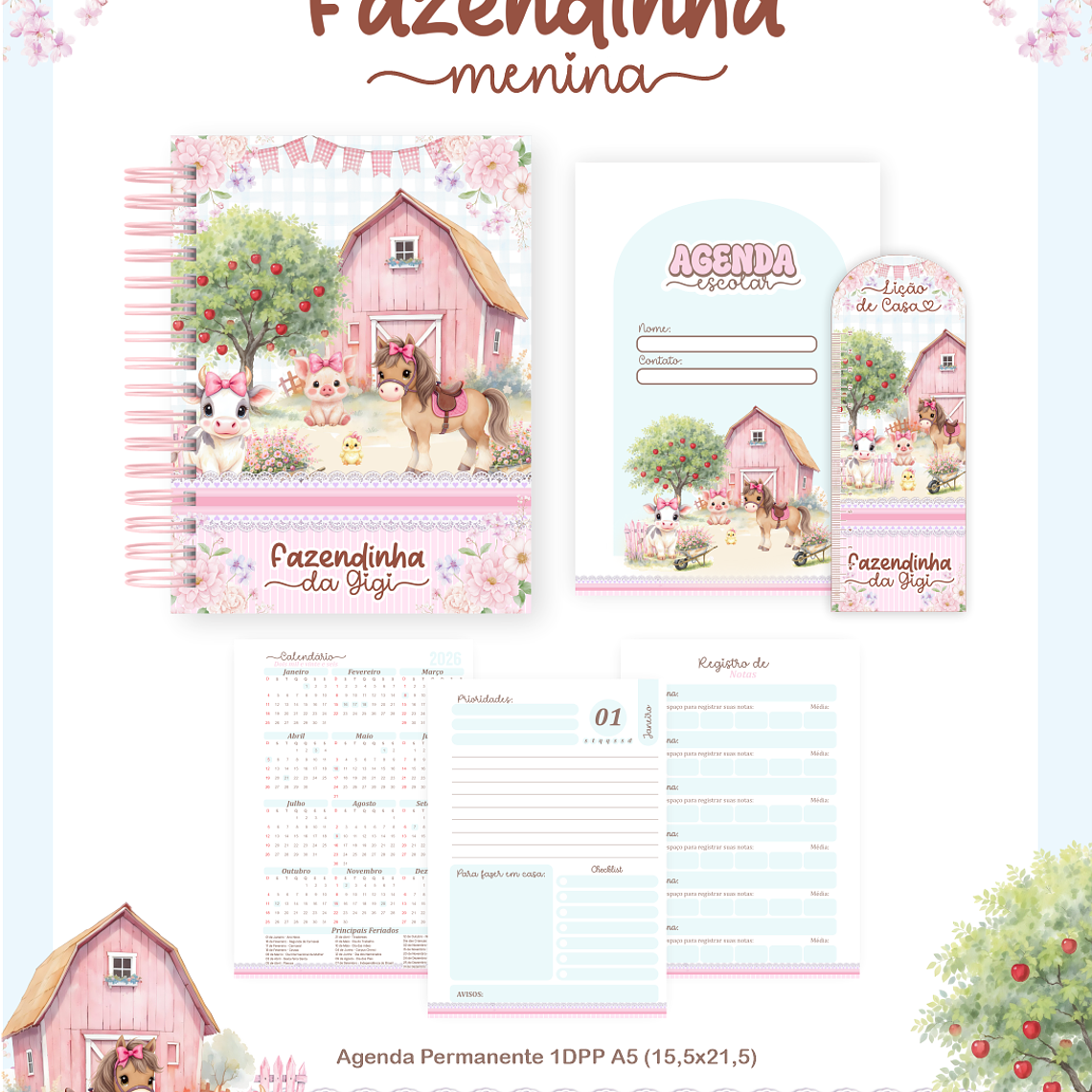 Arquivo Encadernação Escolar 2026 Fazendinha Menina 4