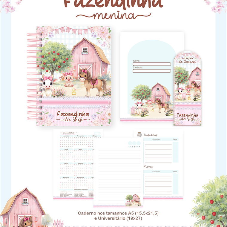 Arquivo Encadernação Escolar 2026 Fazendinha Menina 5