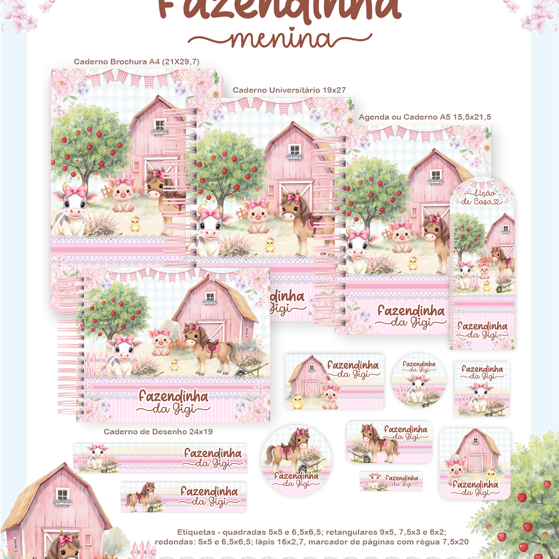 Arquivo Encadernação Escolar 2026 Fazendinha Menina 1
