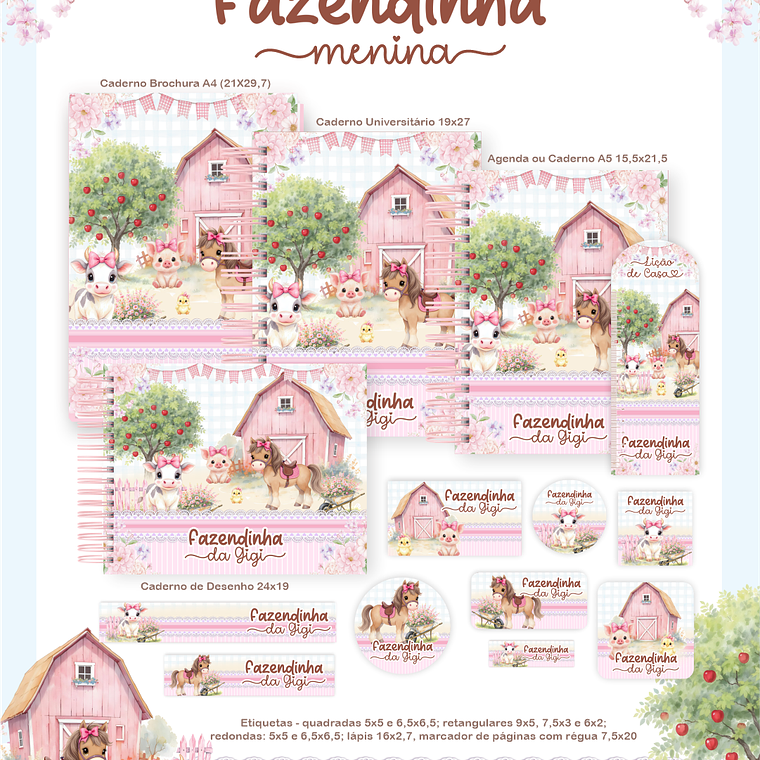 Arquivo Encadernação Escolar 2026 Fazendinha Menina 1