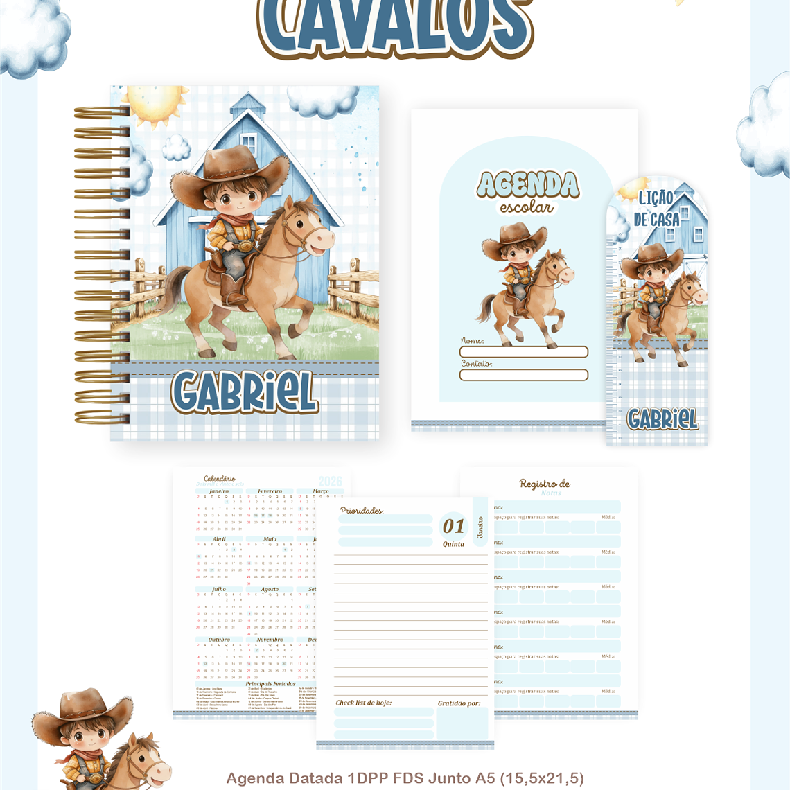 Arquivo Encadernação Escolar 2026 Cavalos 3