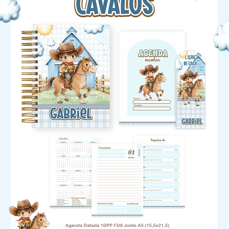 Arquivo Encadernação Escolar 2026 Cavalos 3