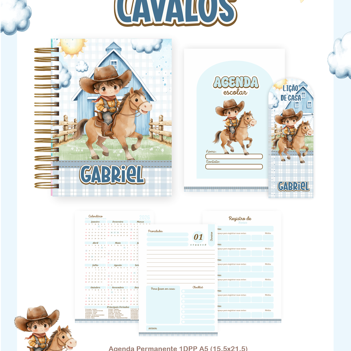 Arquivo Encadernação Escolar 2026 Cavalos 5