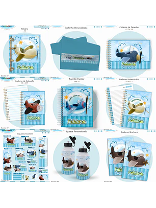 Arquivo Encadernação Kit Escolar - Aviões