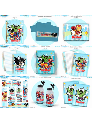Arquivo Encadernação Kit Escolar - Super Heróis