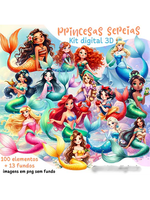 Arquivo Princesas Sereias aquarela – Kit Digital