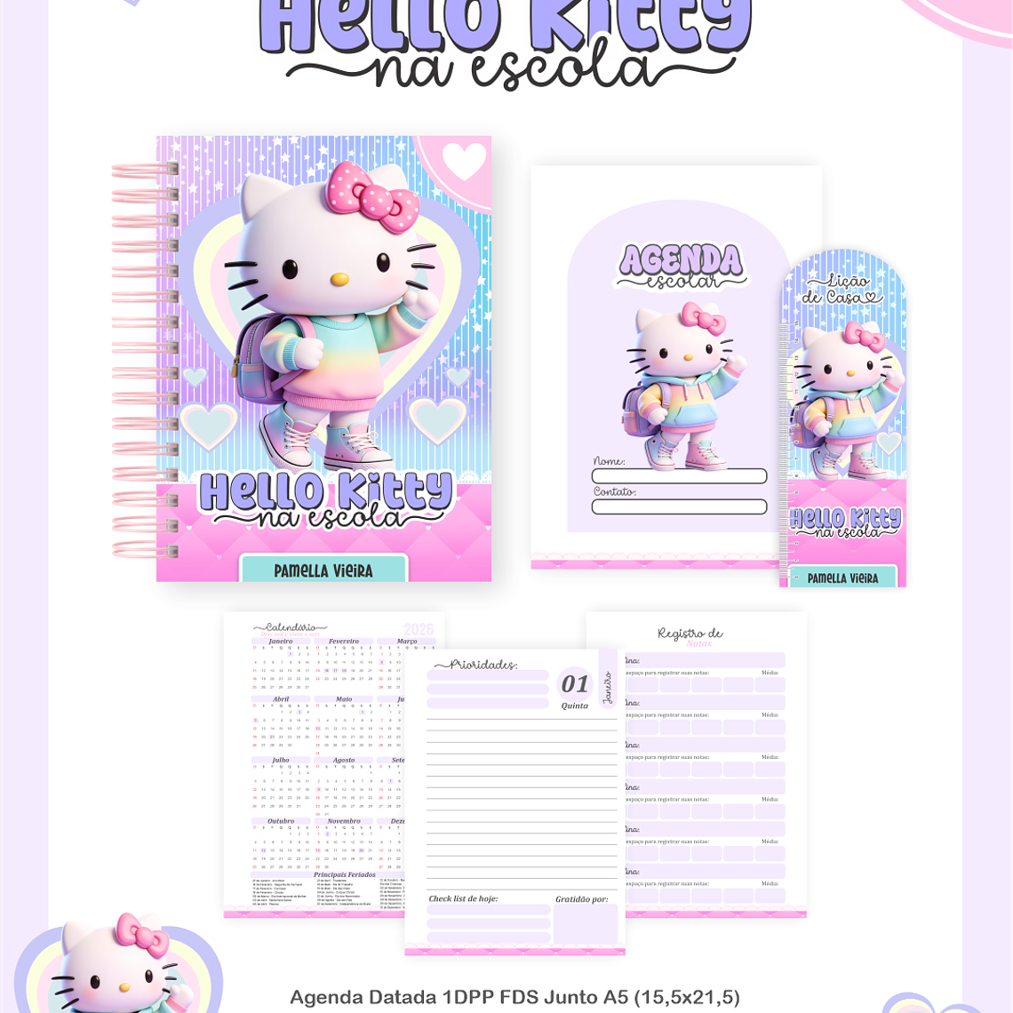 Arquivo Encadernação Escolar 2026 Hello Kitty na Escola 3