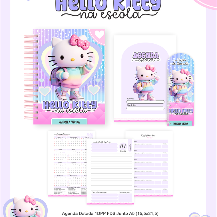 Arquivo Encadernação Escolar 2026 Hello Kitty na Escola 3