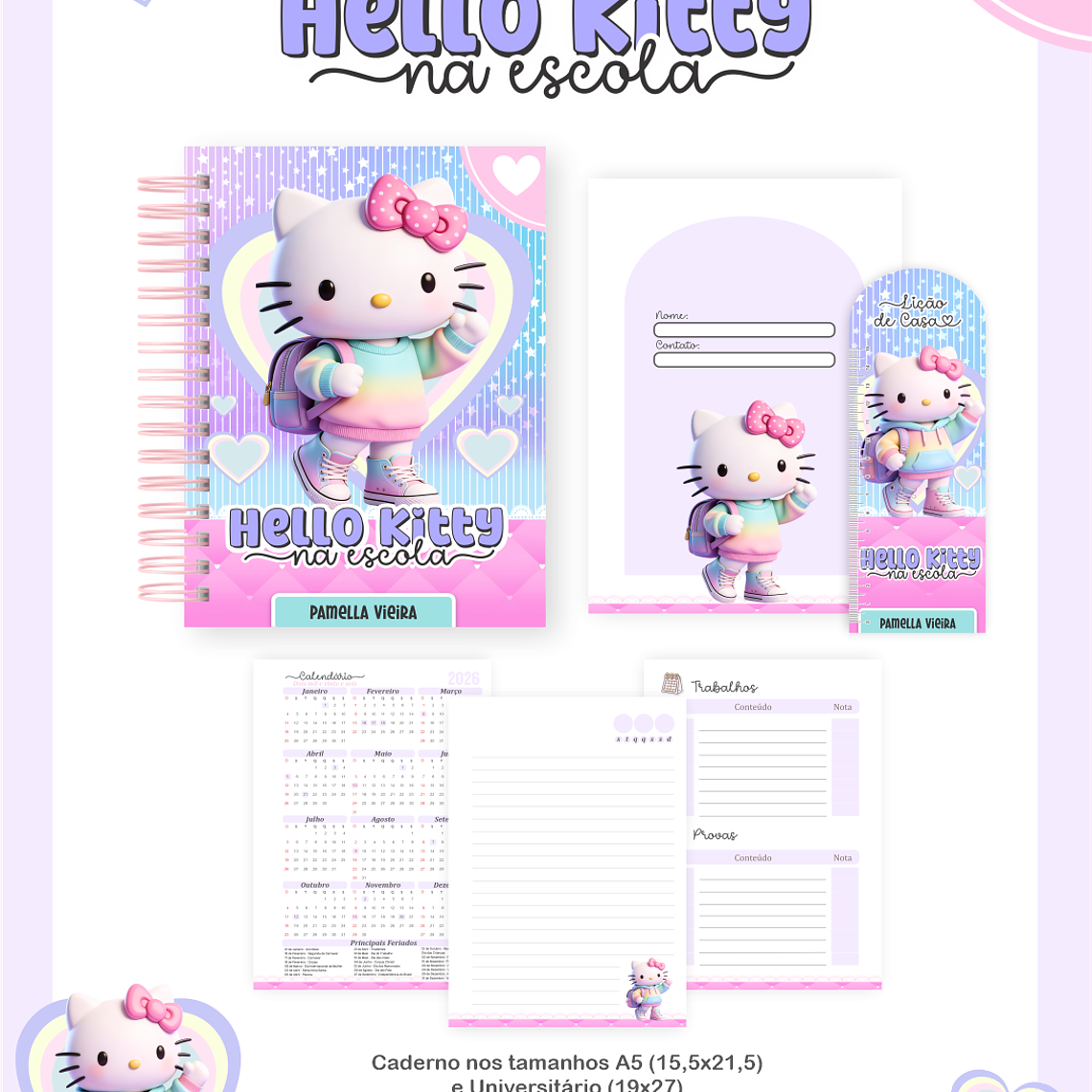 Arquivo Encadernação Escolar 2026 Hello Kitty na Escola 4