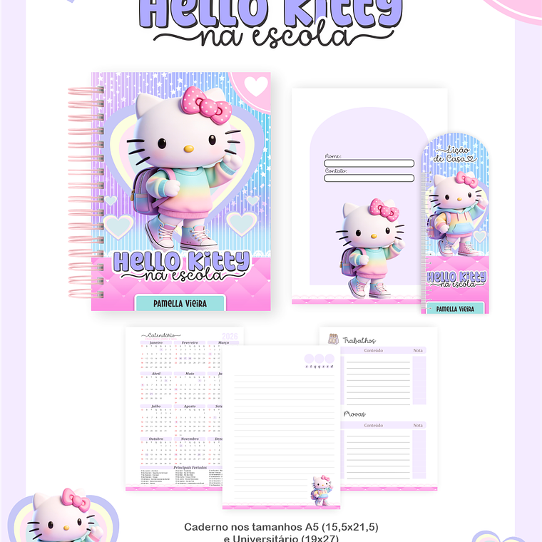 Arquivo Encadernação Escolar 2026 Hello Kitty na Escola 4