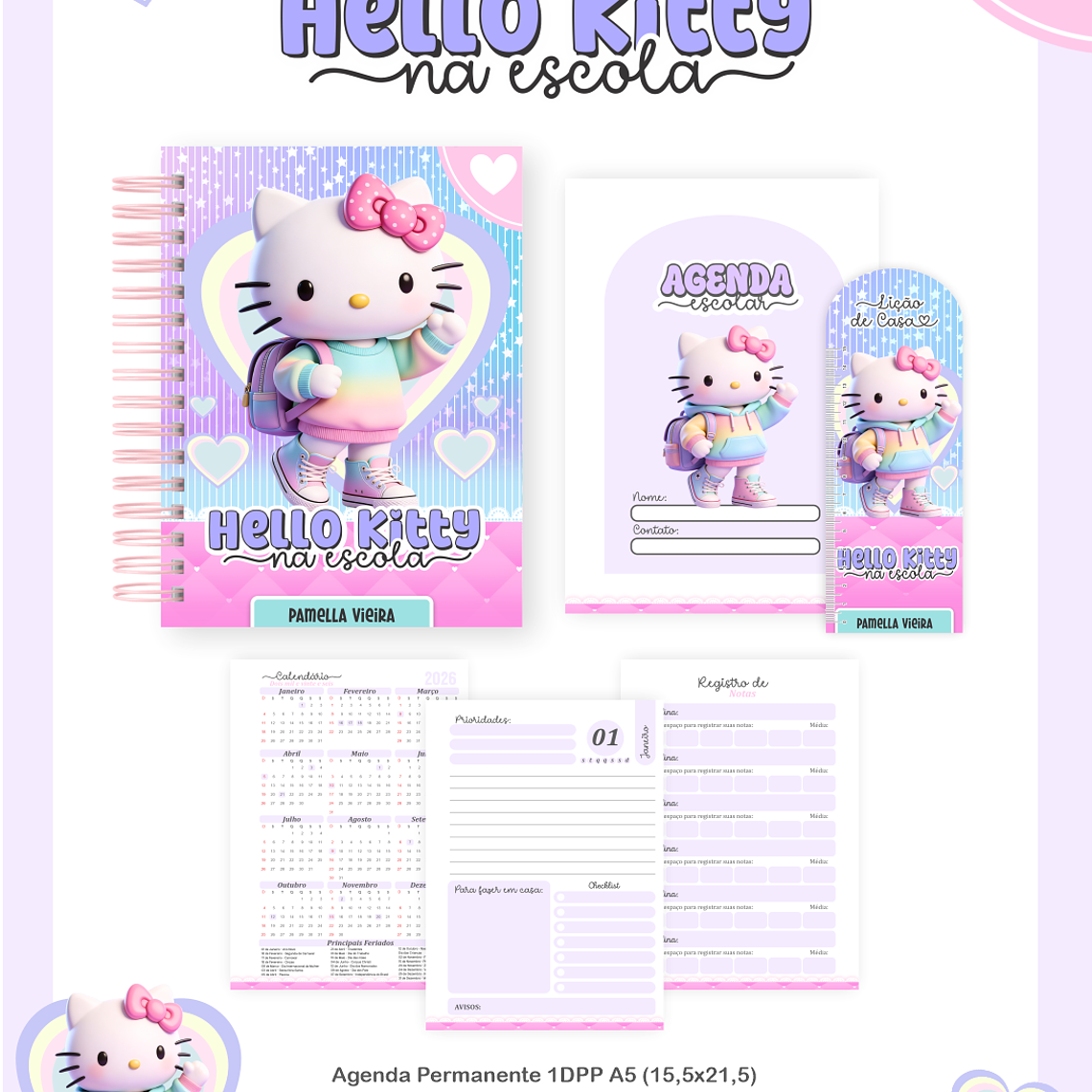 Arquivo Encadernação Escolar 2026 Hello Kitty na Escola 5