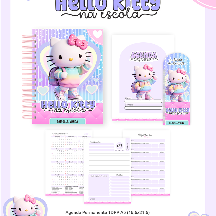 Arquivo Encadernação Escolar 2026 Hello Kitty na Escola 5
