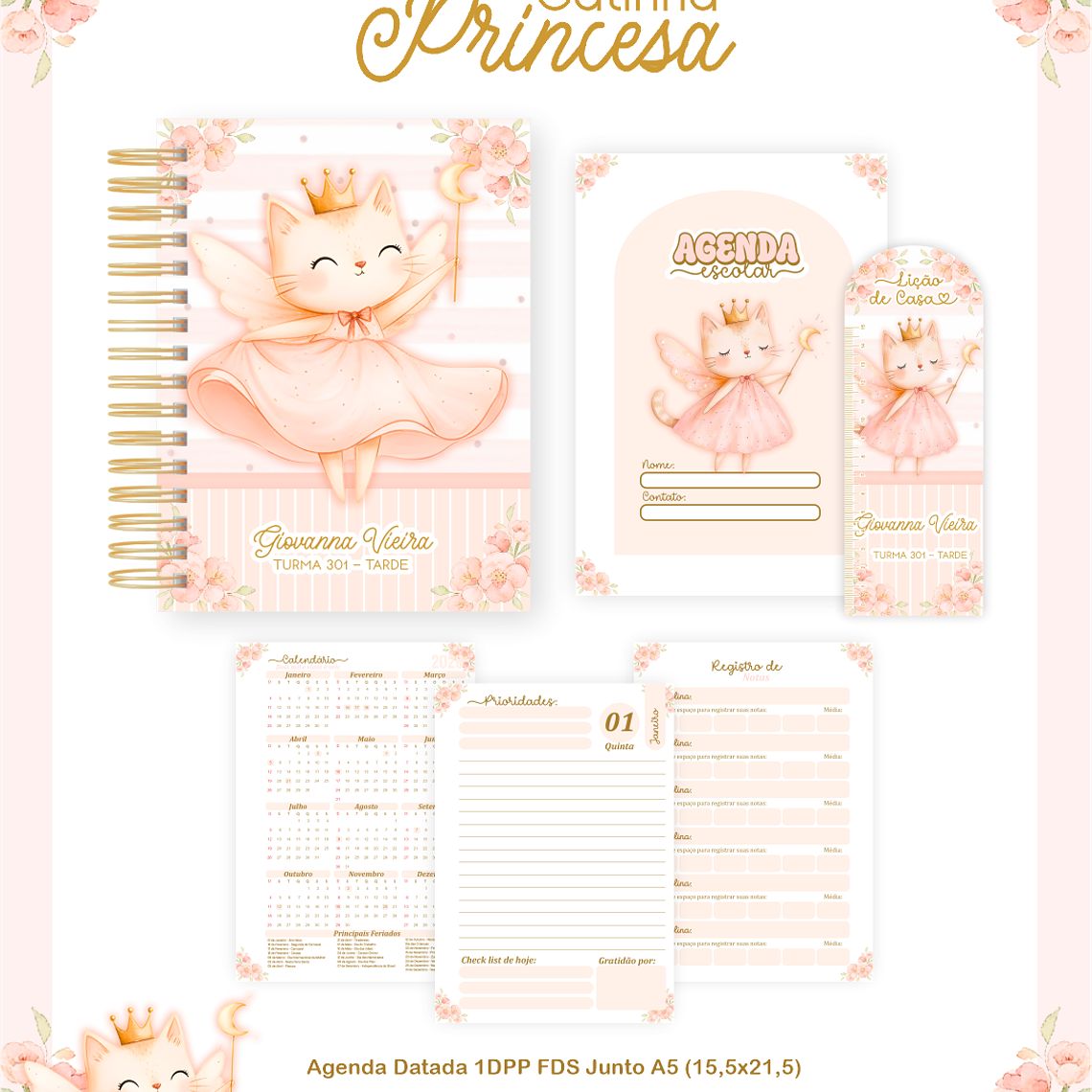 Arquivo Encadernação Escolar 2026  Gatinha Princesa 3