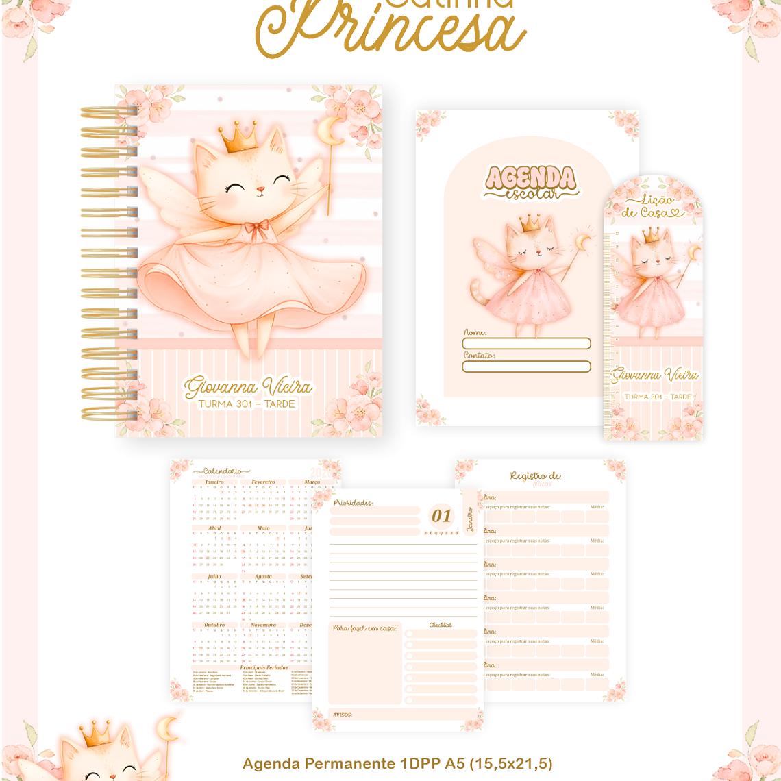Arquivo Encadernação Escolar 2026  Gatinha Princesa 4