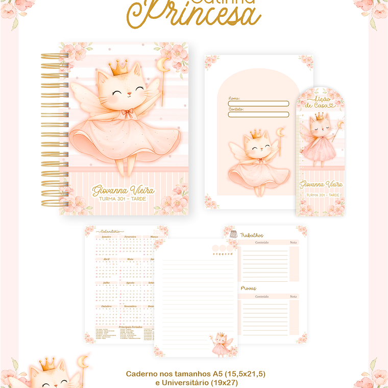 Arquivo Encadernação Escolar 2026  Gatinha Princesa 5