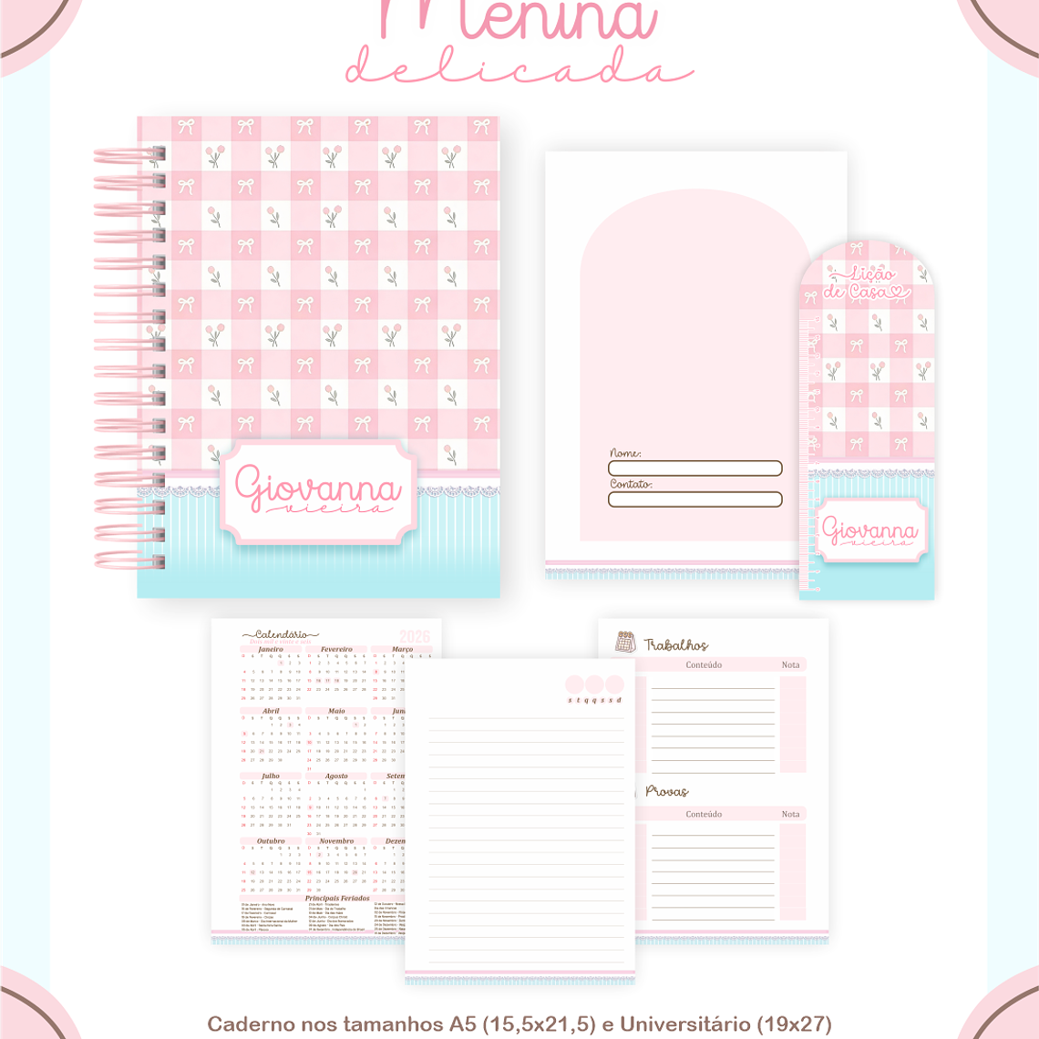 Arquivo Encadernação Escolar 2026 Menina Delicada 5
